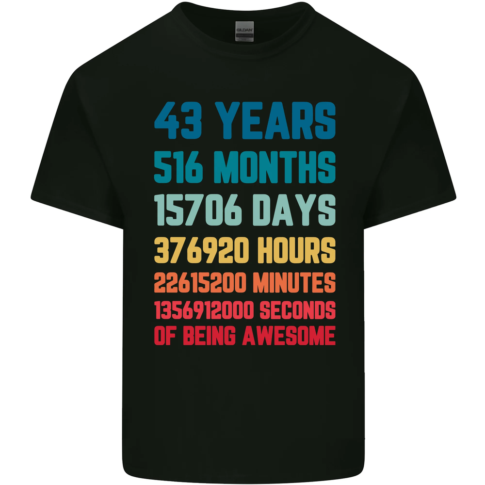 43rd Birthday 43 Year Old Mens Cotton T-Shirt Tee Top
