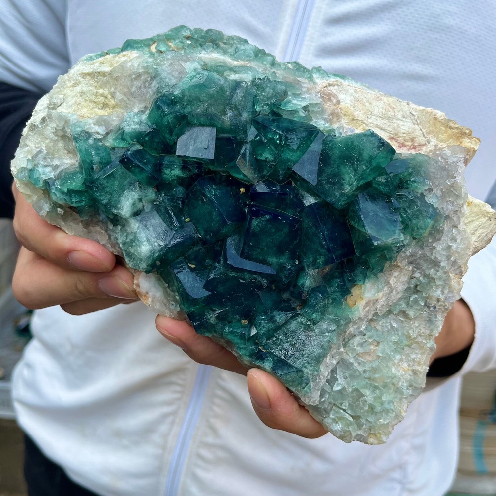 2.9LB NATURAL Green Cube FLUORITE Quartz Crystal Cluster Mineral Specimen