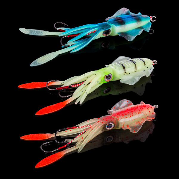 3pcs Saltwater Glow Squid Jig Lures 15cm 60g Octopus Bait Hooks