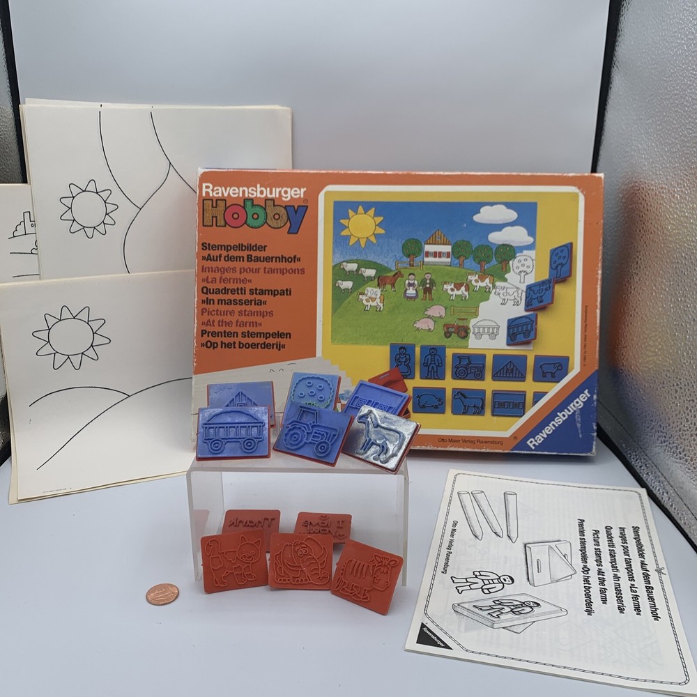 1984 Ravensburger Hobby Farm Stamp Kit Homeschool Art Paper Incomplete + Extras
