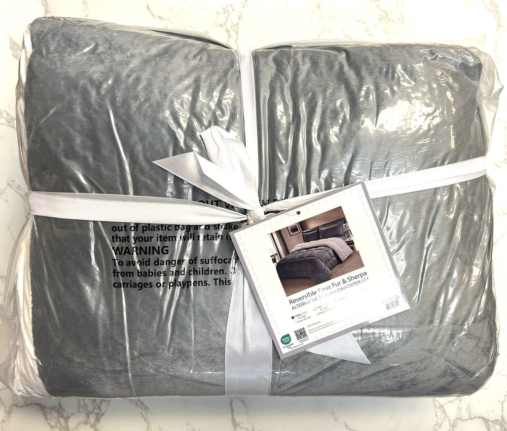 Reversible Faux Fur & Sherpa-Lined Twin Comforter Set – Luxurious Down Alternative Bedding for Cozy Comfort