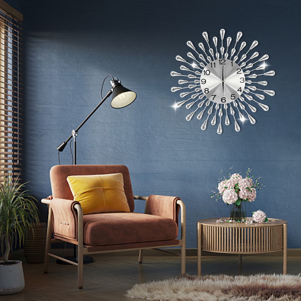Modern 19.7-Inch Large Silent Crystal Wall Clock for Home Decor