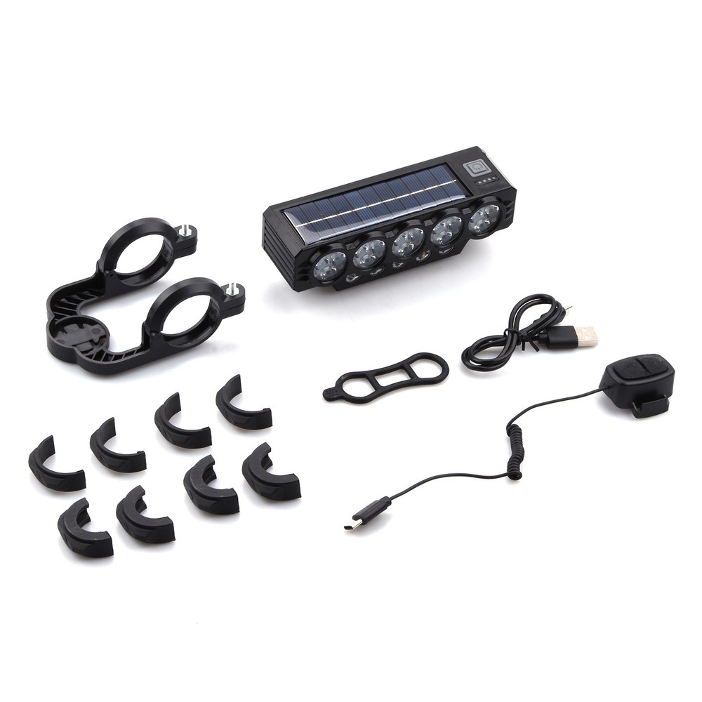 Waterproof Bike Headlight Solar USB Charging Bicycle Light Real Time Battery