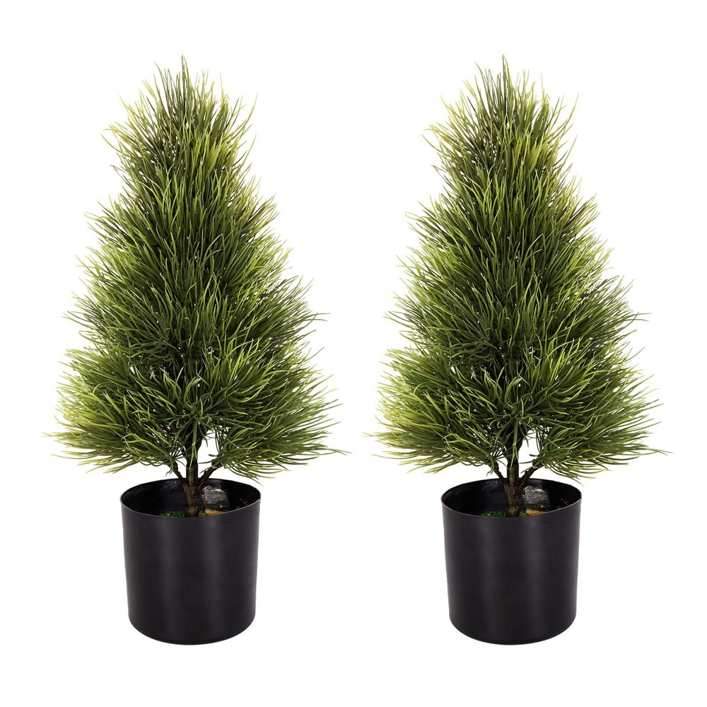 21-Inch Artificial Topiary Trees for Outdoor Use Potted Faux Evergreen Plants