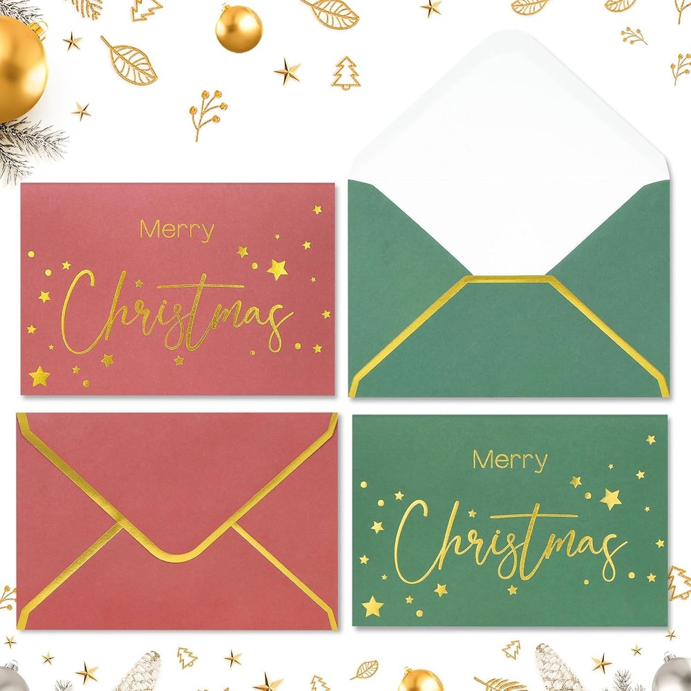 30-Pack Gold Foil Christmas Cards with Envelopes | 4x6 Blank Inside for Holiday Greetings