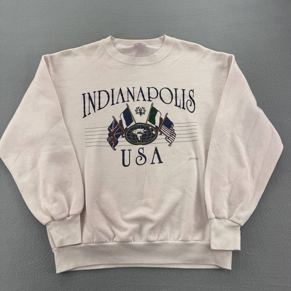 Vintage Indianapolis Sweatshirt Mens XL White Delta USA Flags Crewneck 90s