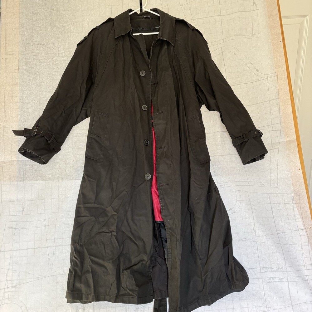 VTG Oleg Cassini All Weather Lined Trench Coat Insulated Belt Black 38 S Korea