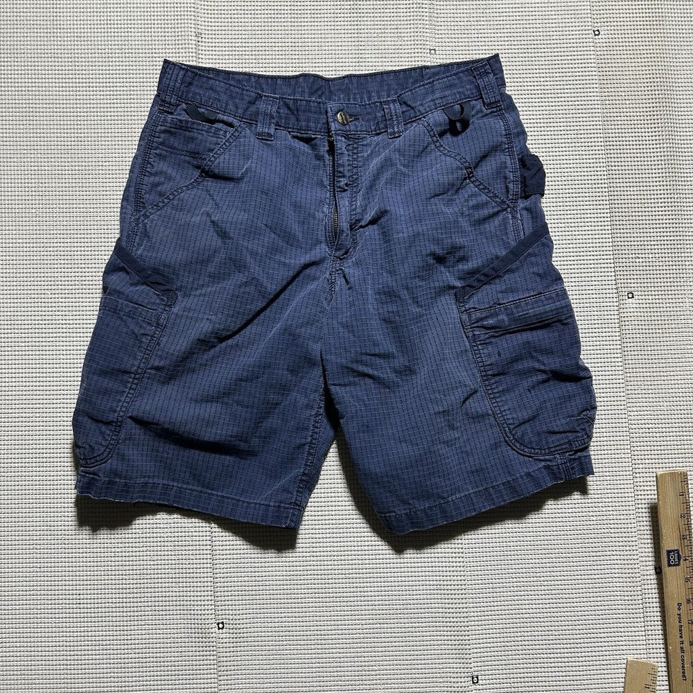 Carhartt Cargo Shorts Mens 34 Blue Canvas Workwear Relaxed Fit Stretch