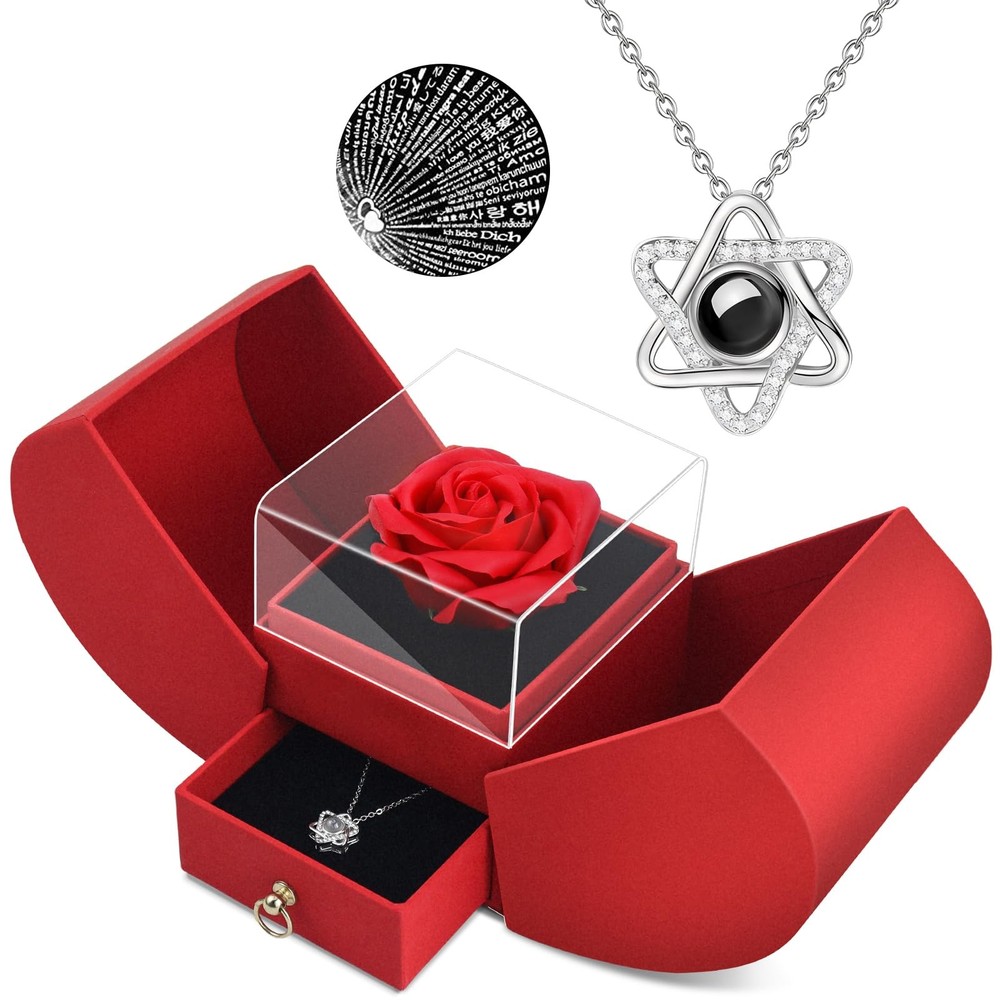 Women Gifts Ideas for Valentines Day, Preserved Forever Rose Gift with Necklace*