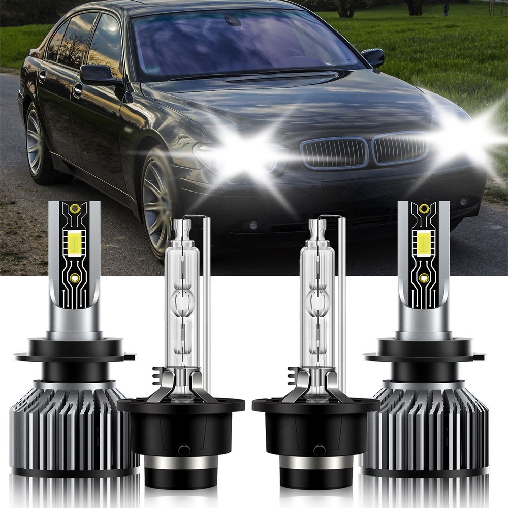 For BMW 745Li 2002-2005 LED HID Headlight Bulb Kit 6500K High Low Beam H7+D2S