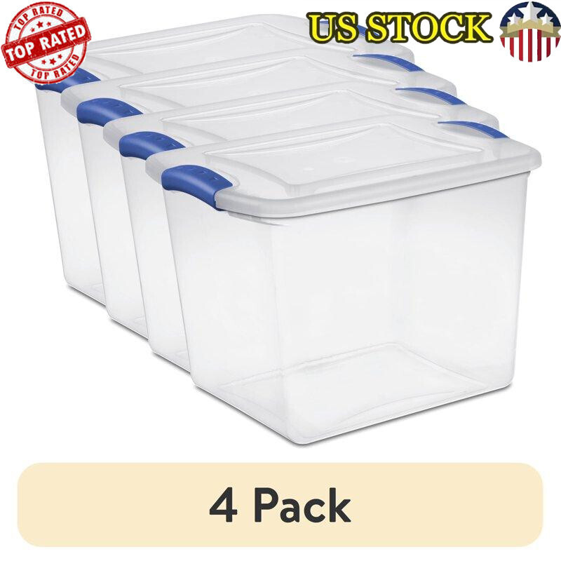27 Qt Clear Stackable Plastic Storage Box with Latch Lid - Set of 4