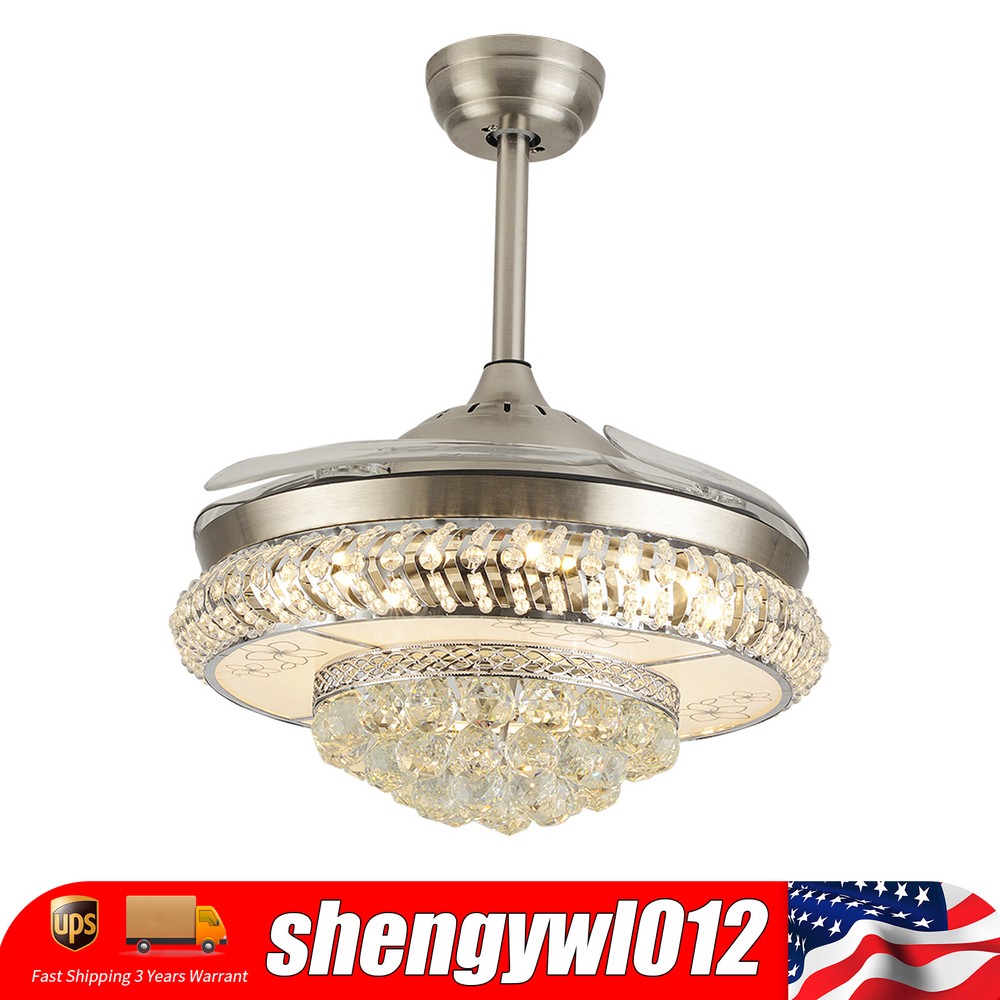 LED Chandelier Crystal Ceiling Fan Light Pendant Lamp Modern Lighting Fixture US