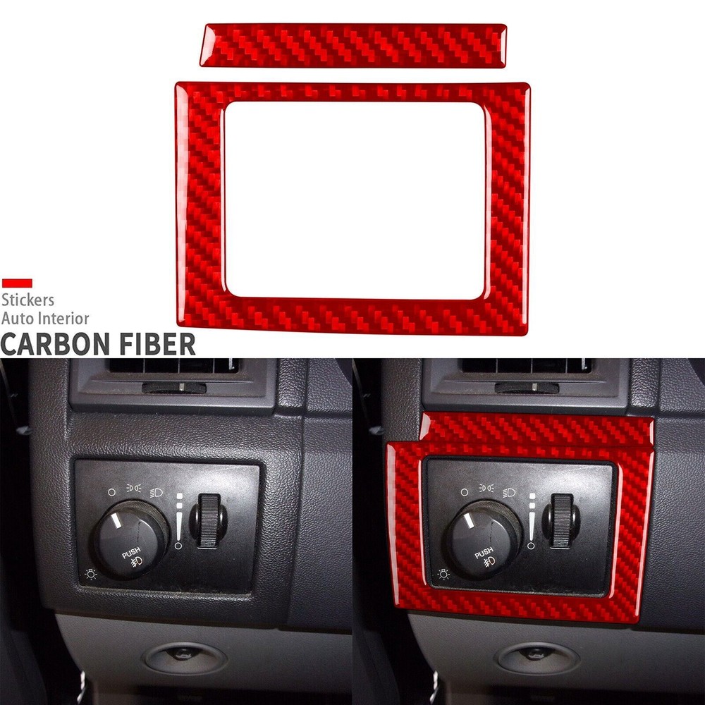 Red Carbon Fiber Headlight Switch Panel Frame For Dodge Magnum Charger 2008-2010
