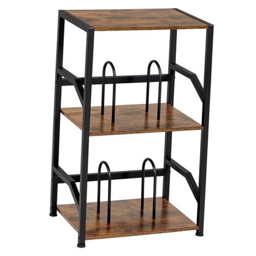 Vintage 3-Tier Rustic Brown Vinyl Record Stand with 200 Album Storage Capacity