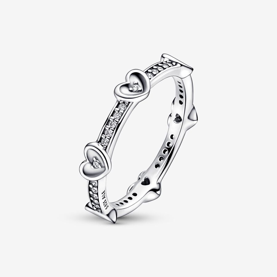 2025 Genuine 925 Sterling Silver Sparkling Hearts Ring 192496C01