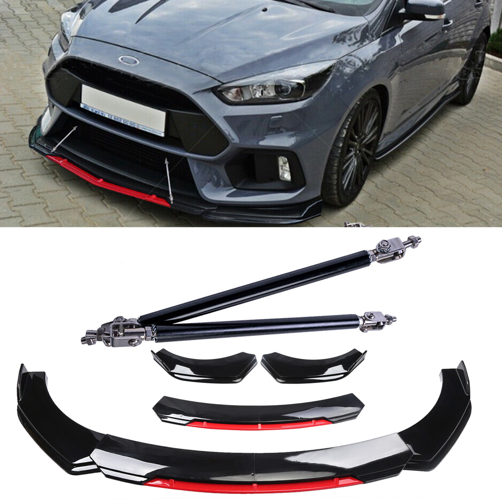 Ford Focus Front Bumper Lip Chin Splitter with Glossy Black Strut Rods
