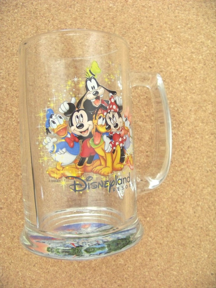 Disneyland Resort Mickey Minnie Goofy Donald Glass Mug Tankard with Handle