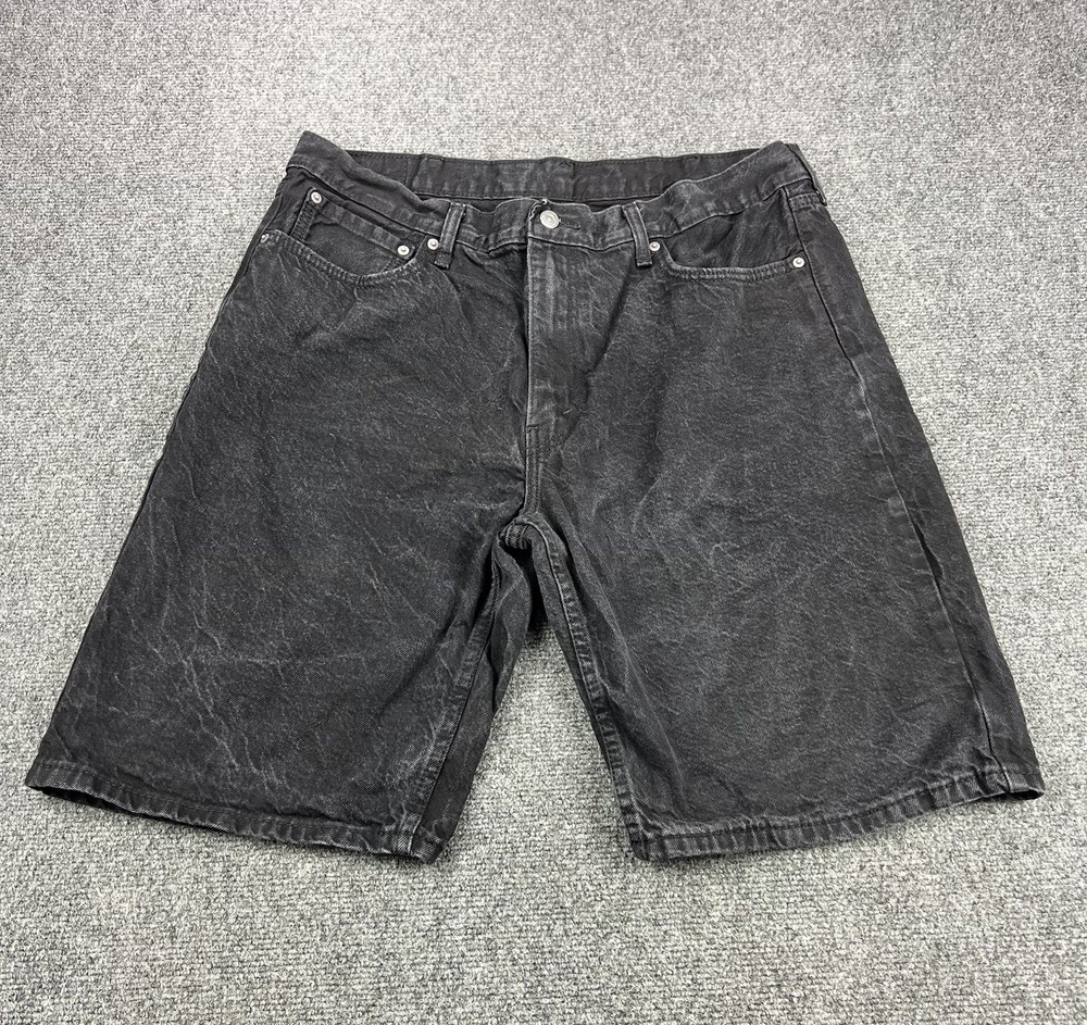 Levis 469 Jean Shorts Men 38 Black Denim Jorts Fading Baggy Loose Y2K