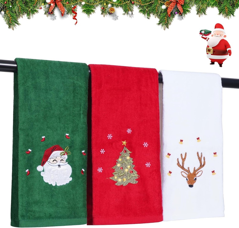 3 Pcs Christmas Hand Towels for Bathroom, 100% Cotton Soft Small, 3pcs