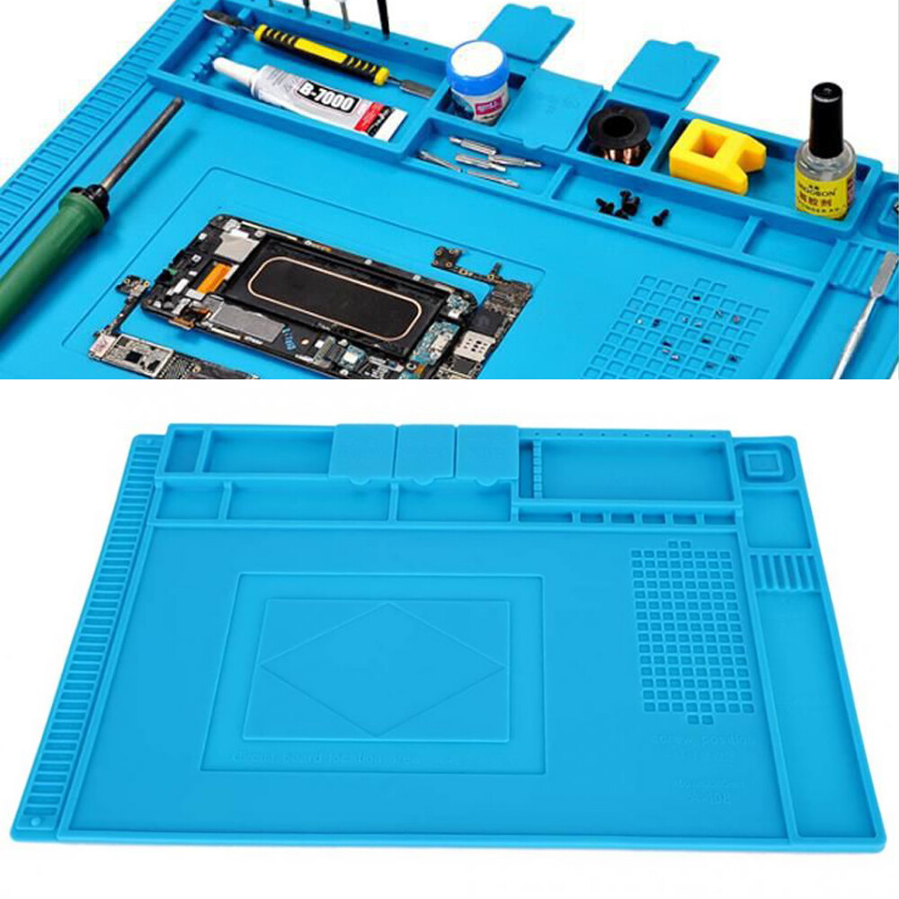 Watchmakers Non-Slip Rubber Desk Mat for Electronics Repair Work in Blue