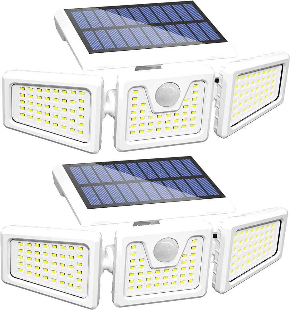 156 LED Solar Motion Lights Outdoor 2 Pack, 3 Heads Solar Security Lights with M