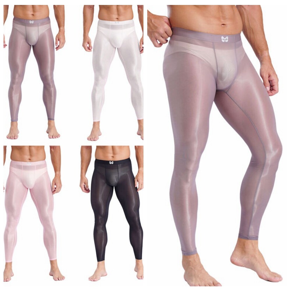 US Men's Ice Silk Nylon Compression Yoga Tights for Sports & Workouts