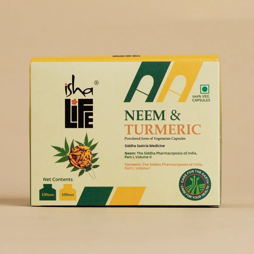 Isha Life Neem Turmeric Powder Veg Capsules Combo Pack 100 Each