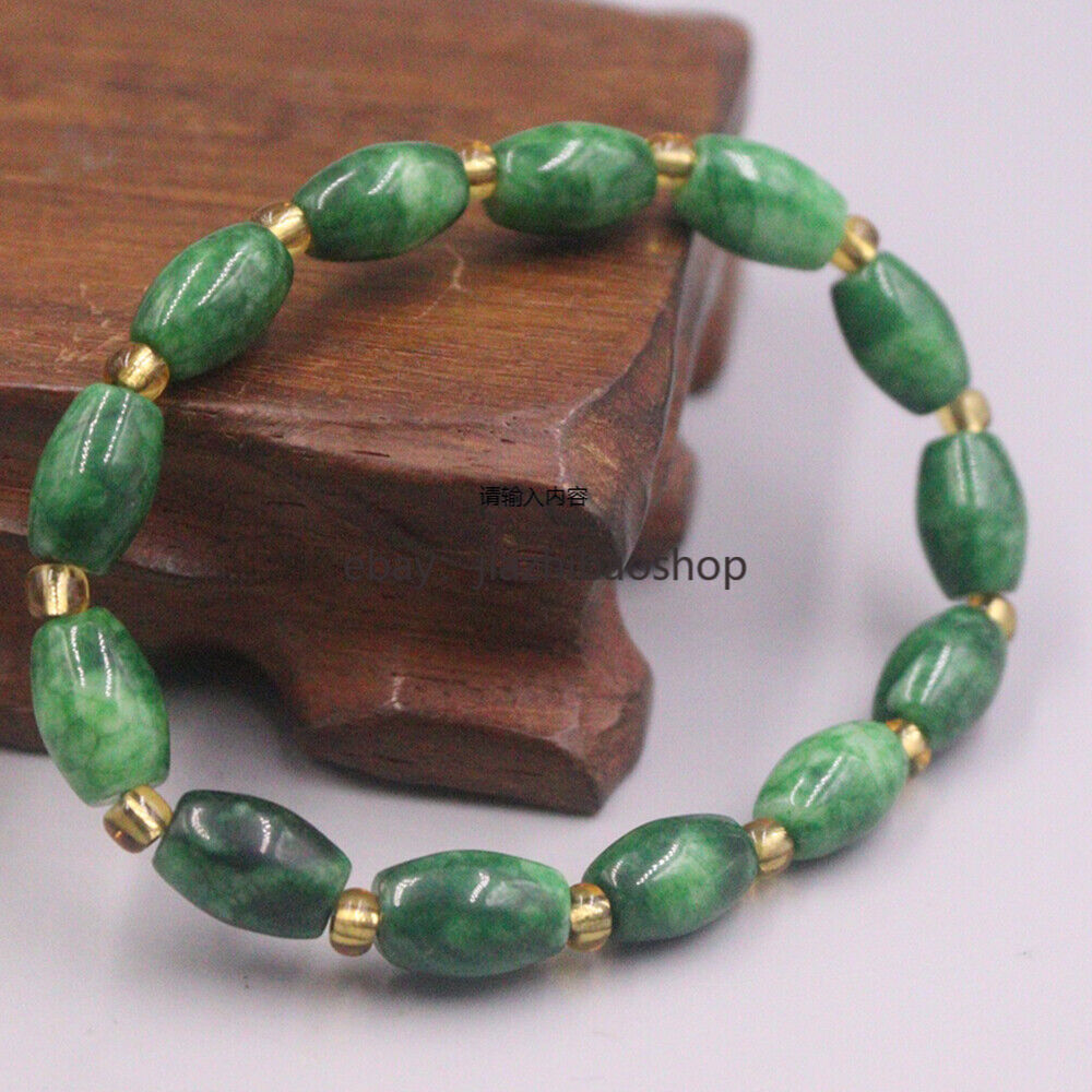 Real Jadeite Green Jade 12*8mm Oval Beaded Bracelet for Women and Men