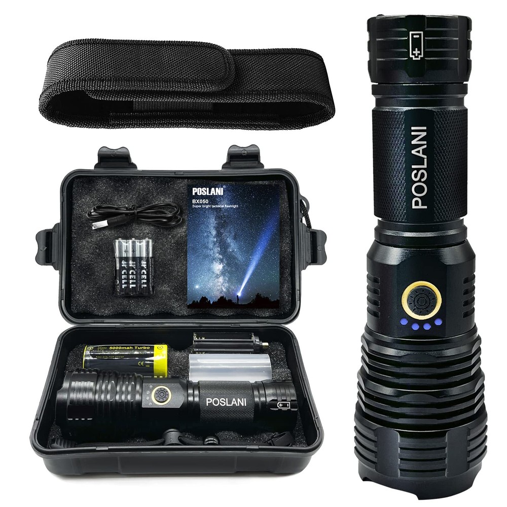 50k Lumens Ultra-Bright Rechargeable LED Flashlight for High Intensity Lighting