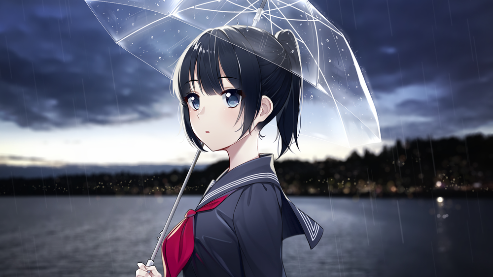 Anime Umbrella Rain Black Hair Playmat Desk Mat 24x14 Inches