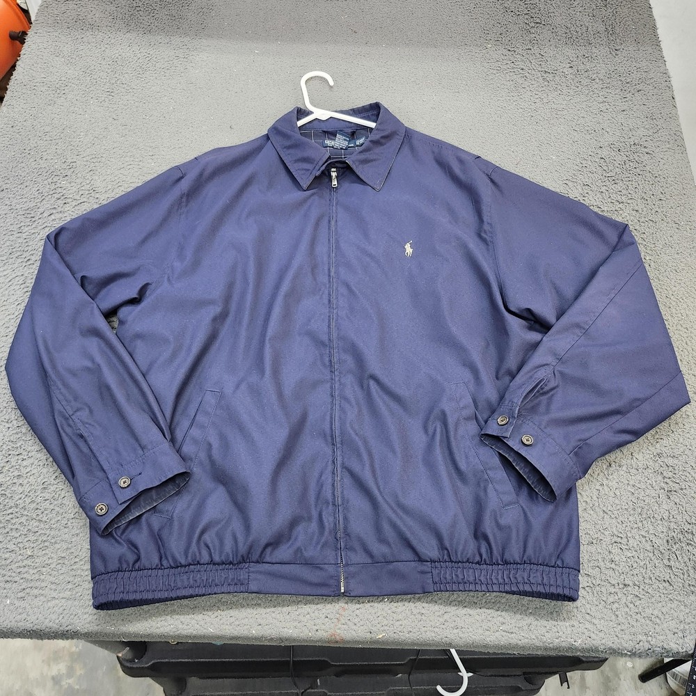 Polo Ralph Lauren Jacket Mens 2XLT Blue Windbreaker Full Zip Elastic Waist Logo