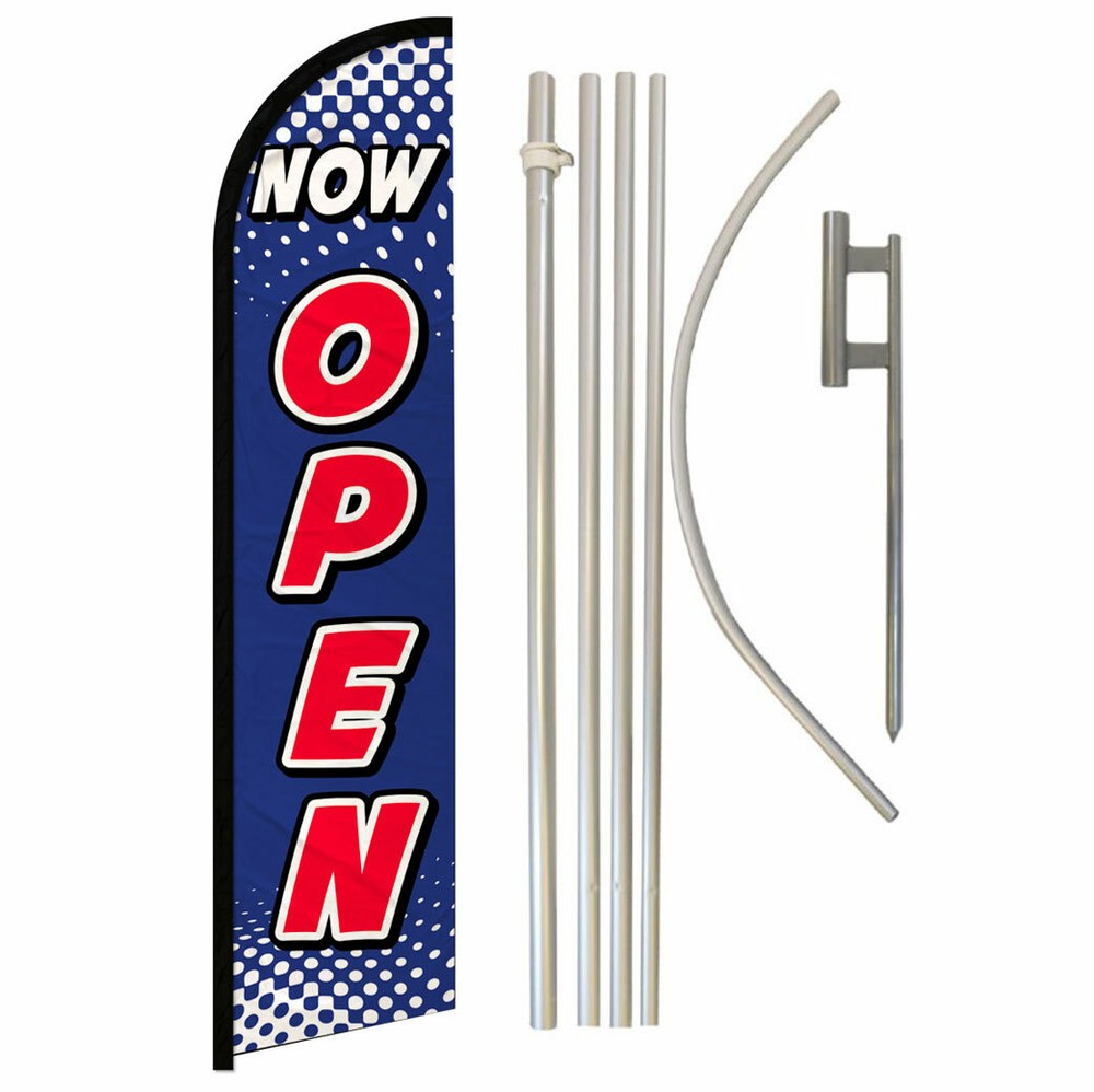 Now Open Full Curve Windless Swooper Flag Pole Kit in Black and White
