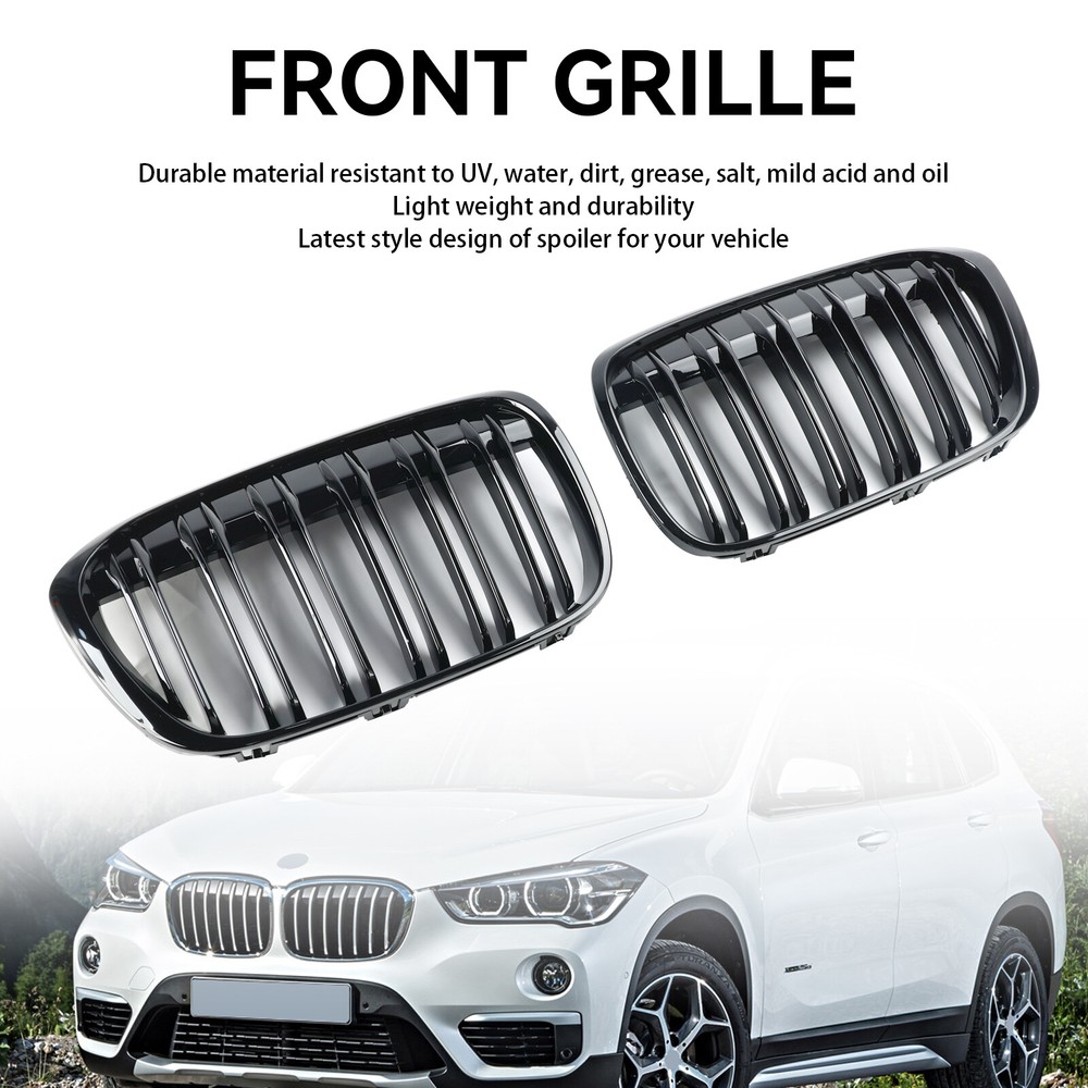 2PCS Gloss Black Front Kidney Grill Grille Fit BMW X1 F48 F49 2016-2019
