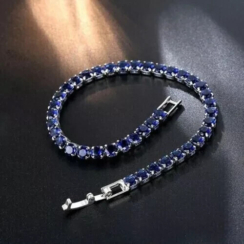 6Ct Lab-Created Blue Sapphire Tennis Bracelet in 14K White Gold