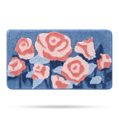 Floral Plush Microfiber Bath Mat Soft Non-Slip Shower Rug