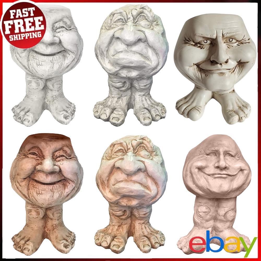 Muggly Face Planters Resin Planter Statue Flower Vase Lawn Garden Yard Decor