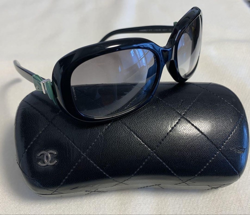 CHANEL Black Ribbon Accent Sunglasses for Women