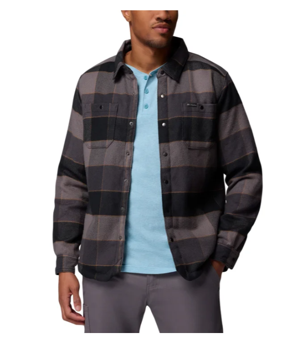 Columbia Men's Flannel Sherpa Lined Shirt Jacket Plaid Black Size XXL