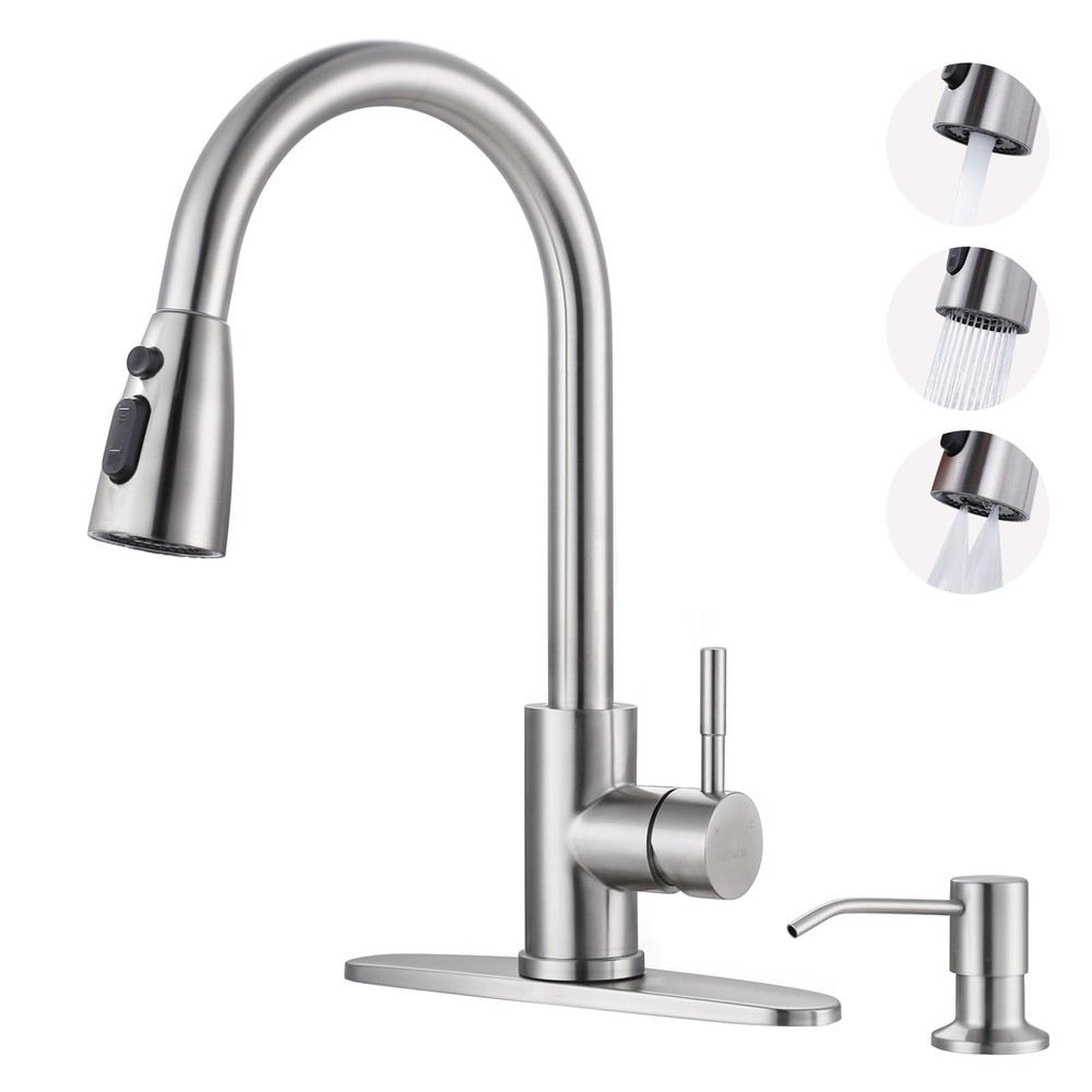 WOWOW 304 Stainless Steel Kitchen Faucet with Soap Dispenser