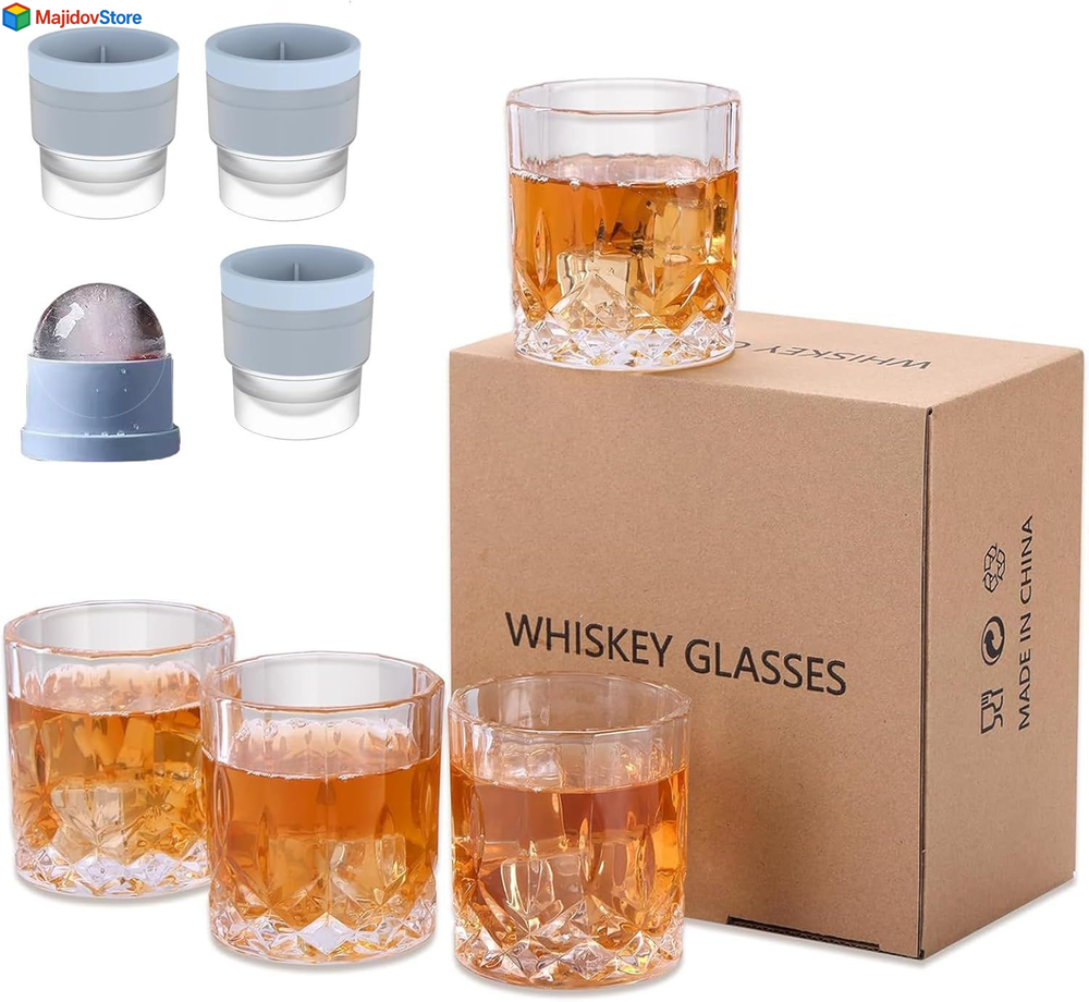 Whiskey Glasses Set of 4 - 11oz Crystal Old Fashioned Tumblers for Bourbon Scotch