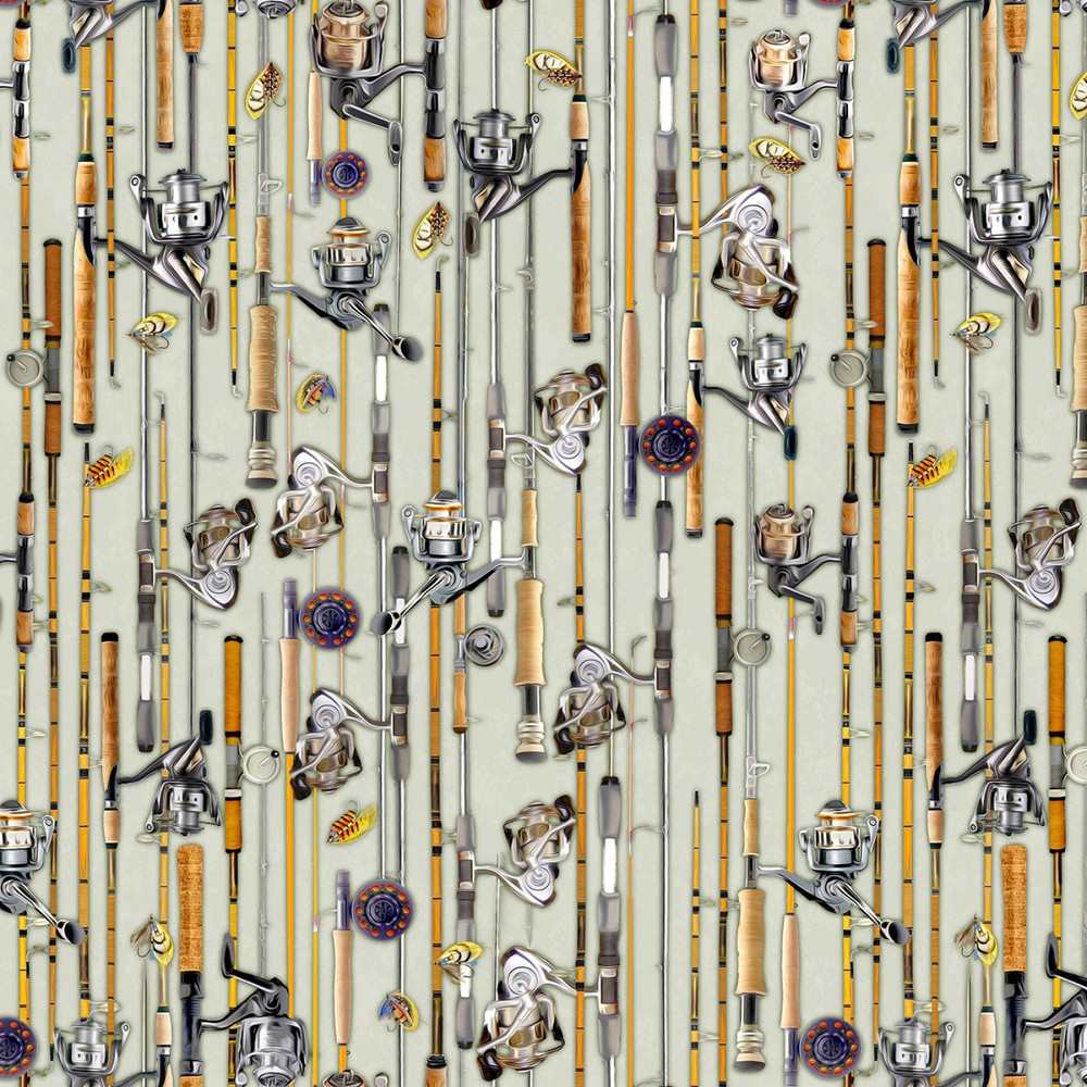 Girls Gone Fishing Fabric Keeping It Reel Poles Green Michael Miller YARD