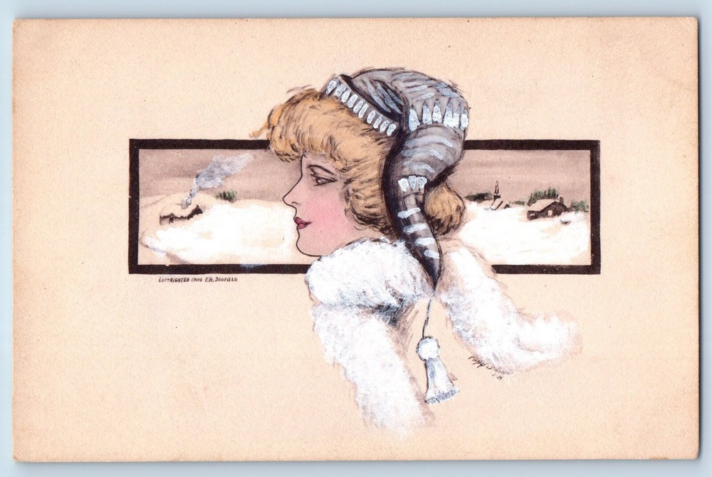 Cobb Shinn Signed Postcard Pretty Woman With Hat Hand Painted Art c1910's Posted