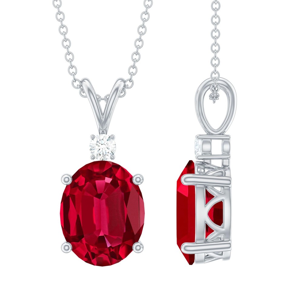 July Birthstone Necklace, Certified 8X10mm Lab Grown Ruby Necklace With Silve...