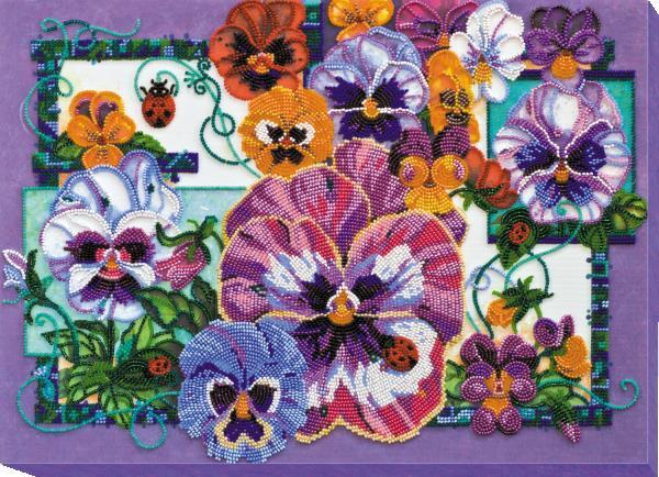 Bead embroidery kit Pansies needlework kit Art canvas beadwork pattern