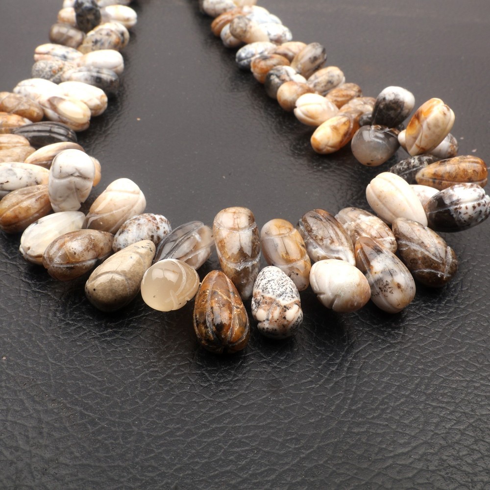 Natural Dendrite Opal Beads 8 Inch Strand 10-5 MM Beads Carving Drop Shape Beads