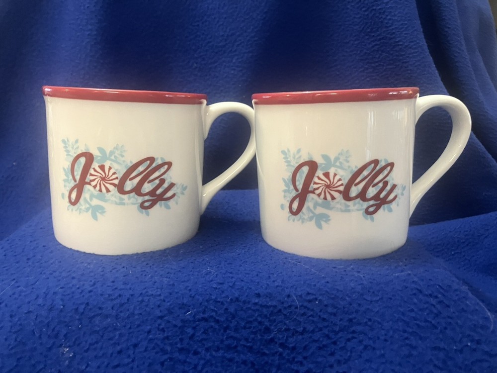 Vintage 2007 Starbucks Jolly Holiday Coffee Mugs - Set of 2