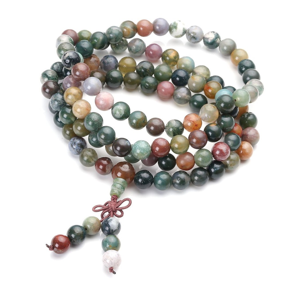 108 Mala Beads Bracelet 8mm Natural Indian Agate/Green 8mm - Indian Agate