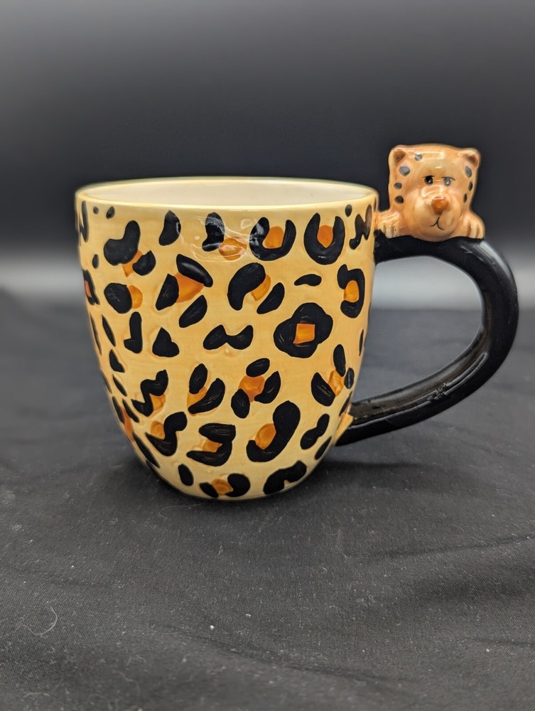 Vintage Pier 1 Cheetah Print Coffee Mug 5x6 Collectible Rare