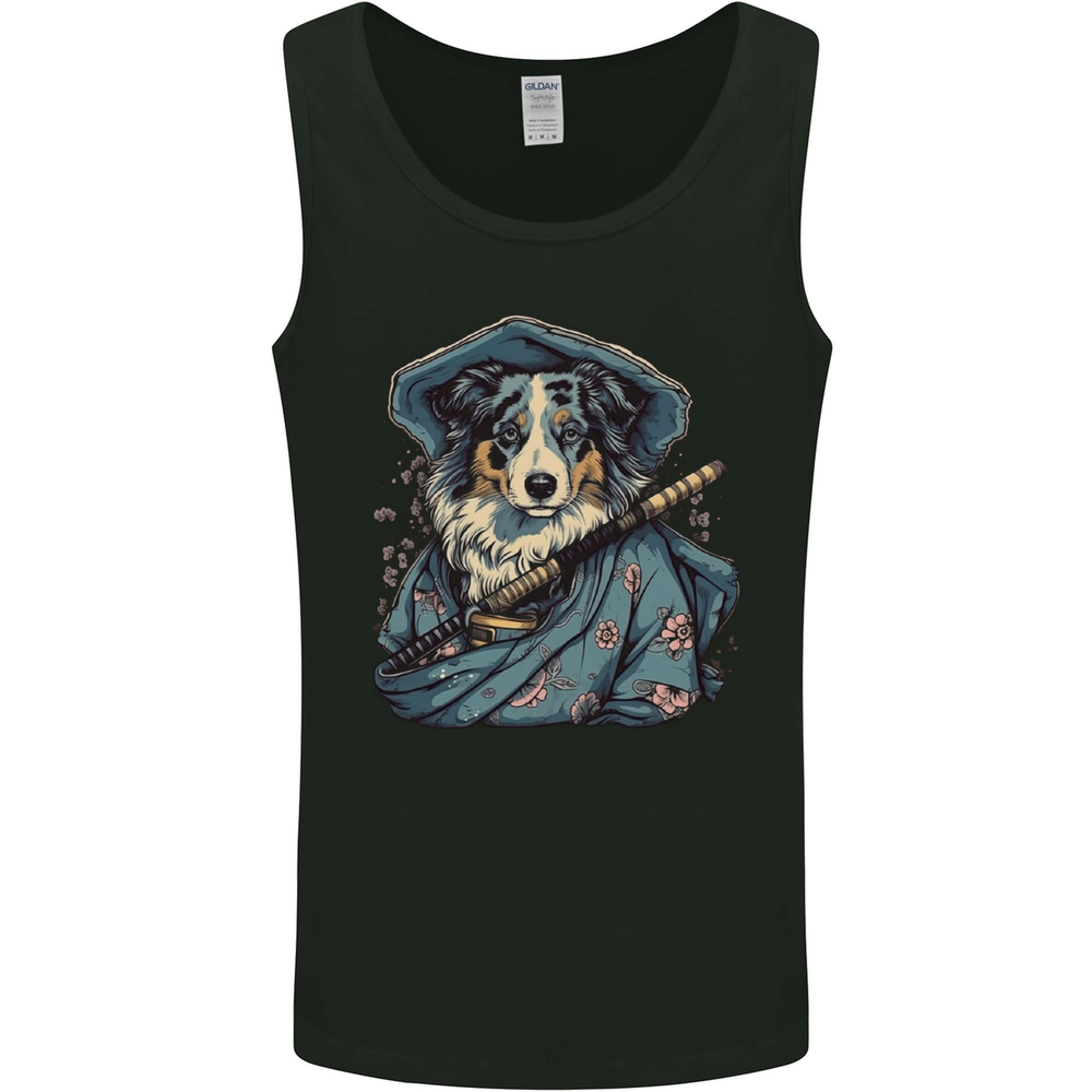 Australian Sheepdog Samurai Warrior Fantasy Mens Vest Tank Top