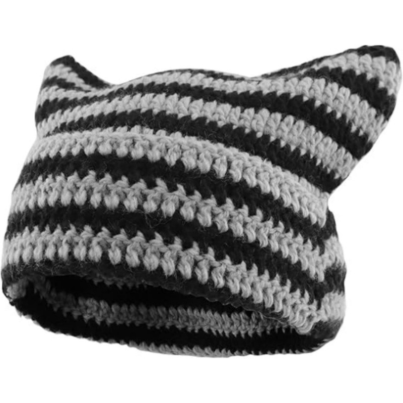Cat Ear Beanie for Women Men Crochet Hat Knitted Hat Cute Hat with Ears Cat